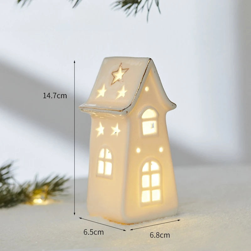 Christmas Ceramic Light up Tree House Desktop Ornament Holiday Home Decor Tabletop Decoration Christmas Perfect Gift Idea