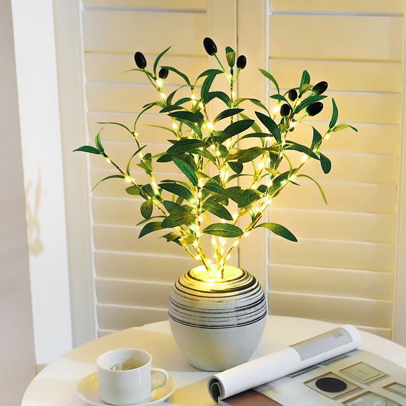1PC/3PCS, Artificial Plant Olive Branch LED Light, DIY Handcrafted Home, Restaurant, Office Desk, Counter Night Light Decoration