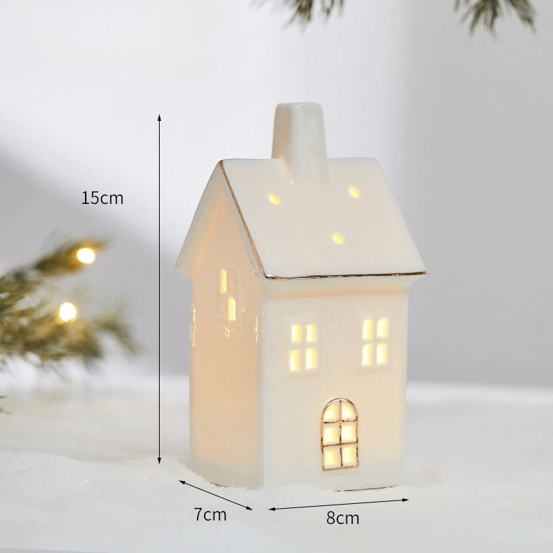Christmas Ceramic Light up Tree House Desktop Ornament Holiday Home Decor Tabletop Decoration Christmas Perfect Gift Idea