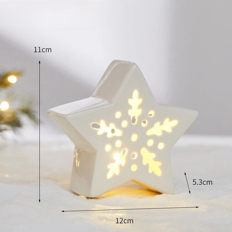 Christmas Ceramic Light up Tree House Desktop Ornament Holiday Home Decor Tabletop Decoration Christmas Perfect Gift Idea