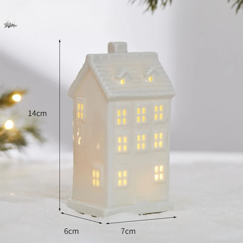 Christmas Ceramic Light up Tree House Desktop Ornament Holiday Home Decor Tabletop Decoration Christmas Perfect Gift Idea