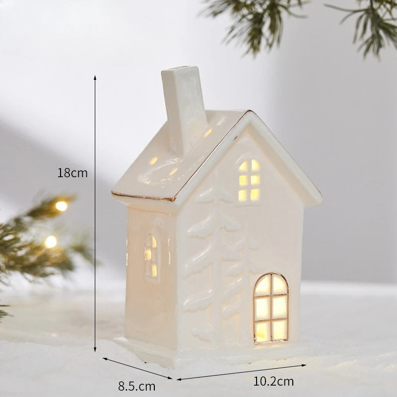 Christmas Ceramic Light up Tree House Desktop Ornament Holiday Home Decor Tabletop Decoration Christmas Perfect Gift Idea