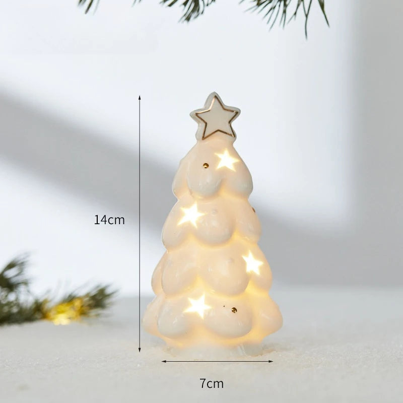 Christmas Ceramic Light up Tree House Desktop Ornament Holiday Home Decor Tabletop Decoration Christmas Perfect Gift Idea