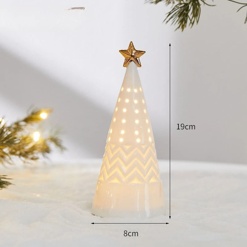 Christmas Ceramic Light up Tree House Desktop Ornament Holiday Home Decor Tabletop Decoration Christmas Perfect Gift Idea