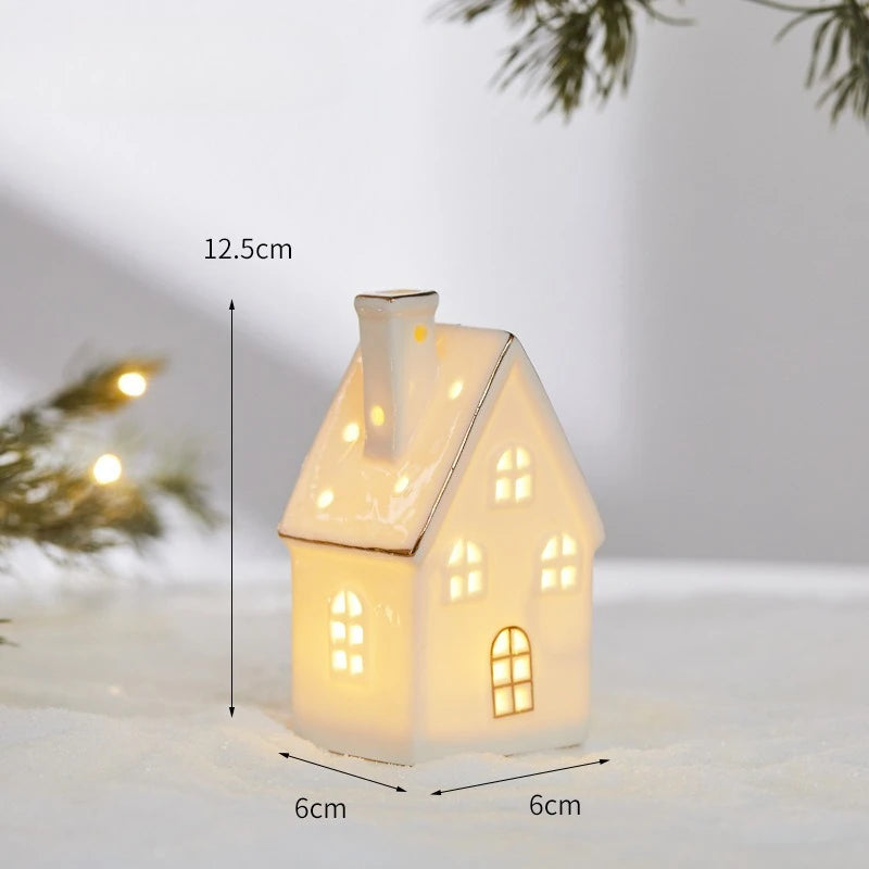 Christmas Ceramic Light up Tree House Desktop Ornament Holiday Home Decor Tabletop Decoration Christmas Perfect Gift Idea