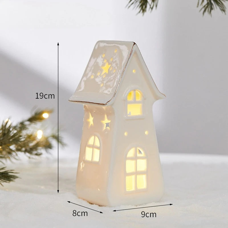 Christmas Ceramic Light up Tree House Desktop Ornament Holiday Home Decor Tabletop Decoration Christmas Perfect Gift Idea