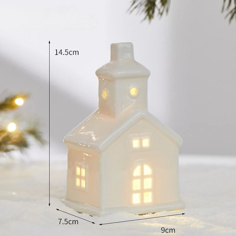 Christmas Ceramic Light up Tree House Desktop Ornament Holiday Home Decor Tabletop Decoration Christmas Perfect Gift Idea