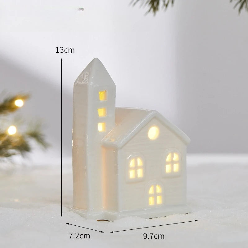 Christmas Ceramic Light up Tree House Desktop Ornament Holiday Home Decor Tabletop Decoration Christmas Perfect Gift Idea