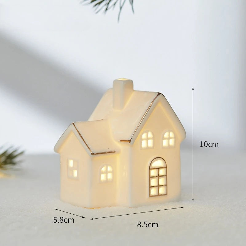 Christmas Ceramic Light up Tree House Desktop Ornament Holiday Home Decor Tabletop Decoration Christmas Perfect Gift Idea